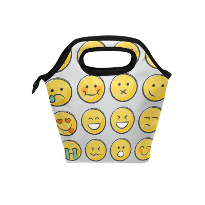 

Insulated Lunch Tote Bag Cute Expression Travel Picnic Lunch Handbags Portable Zipper Lunch Bag Box