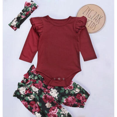 

Newborn Baby Girls Floral Clothes Romper Bodysuit Leggings Headband Outfits Sets