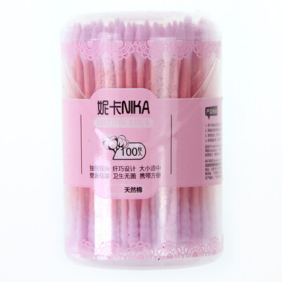 

Nika multi-functional cotton swab 100-mounted cotton swab a spiral a sharp plastic drum color random cotton swab NK0003