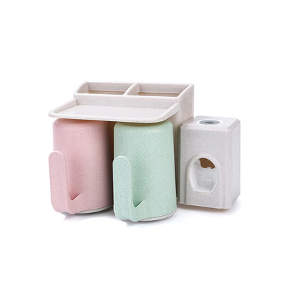 

Self Adhesive Natural Wheat Straw Cup Hanger with Toothbrush Holder Wall Mounted Organizer for Rinse Cup Bathroom Storage
