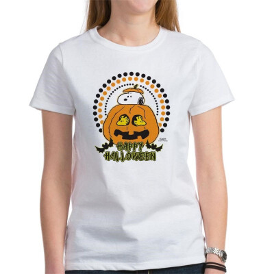 

CafePress - Snoopy&Woodstock Pumpkin Womens T-Shirt - Womens Cotton T-Shirt Crew Neck Comfortable & Soft Classic Tee