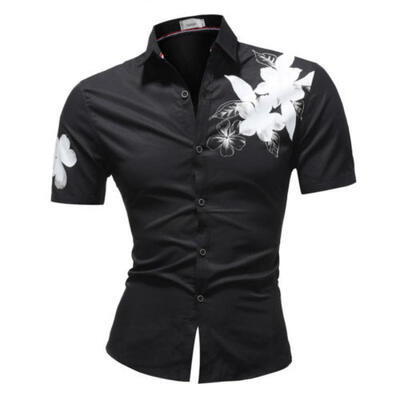 

Mens Slim Fit Flower Short Sleeve Shirt Blouse Summer Casual Beach Tops Shirts