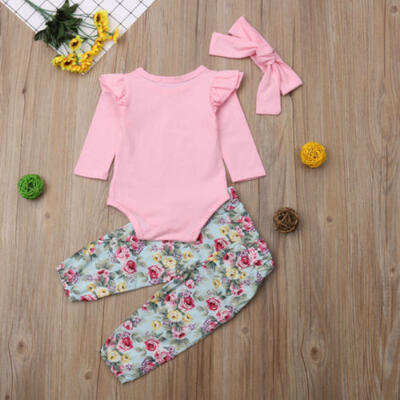 

UK Newborn Infant Baby Girls Cotton Tops Romper Floral Pants Outfits Set Clothes