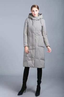 

Luxury high-end extended knee down jacket female winter hooded silhouette jacket