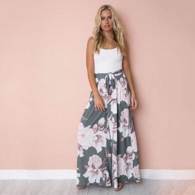 

Womens Floral Palazzo Pants High Waist Wide Leg Culottes Casual Long Trousers