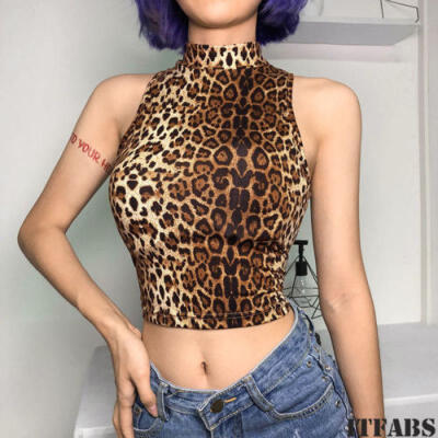 

New Women Fashion Bottom Leopard Casual Tank Tops Vest Blouse Sleeveless Crop