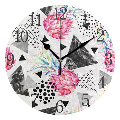 

Wall Clock Watercolor Pineapple Round Wall Clock Arabic Numerals Design