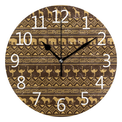 Wall Clock Retro Elephant Giraffe Round Wall Clock Arabic Numerals Design
