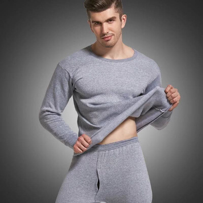 

Aa-shop Thermal Underwaer For Mens Winter Warm Velvet Inner Wear Plus Size Set Thick Round neck Slim Long Johns M-4XL