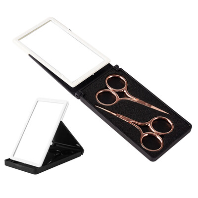 

Round Facial Hair Scissors Nose Hair Scissors Beard Eyebrow Trimmer Scissors Stainless Steel Set with Mirror Storage Box