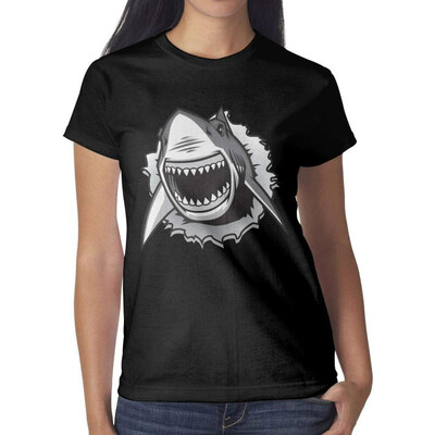 3D Shark Teeth Womens Black t Shirts Cool Womens Ladies Cotton t-Shirts