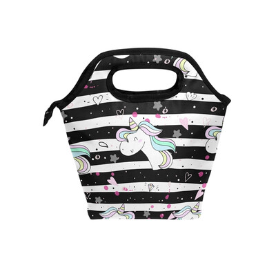 

White Unicorn Lunch Bag Tote Travel Picnic Insulated Handbags Portable Zipper Lunch Bag Box