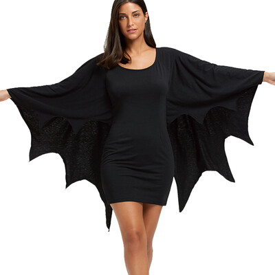 

Halloween Long Sleeve Bodycon Dress with Bat Wings