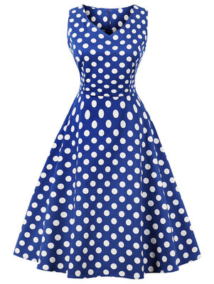 

Vintage V Neck Polka Dot Flare Dress