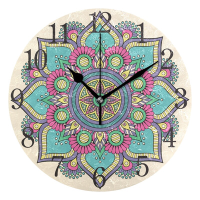 

Wall Clock Floral Mandala Round Wall Clock Arabic Numerals Design
