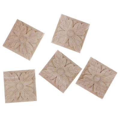 

UpperX 5Pcs Sculpte Wood Square Leaves European Style Sculpture Wall Lamp House Decor Accessories Door Furniture Figurines-26x6Cm