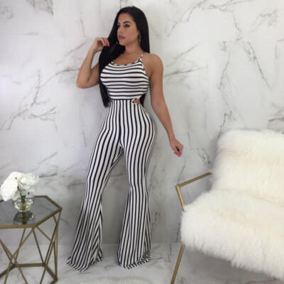 

Fashion Sexy Womens Striped Long Maxi Dress Split Cocktail Party Beach Sundress