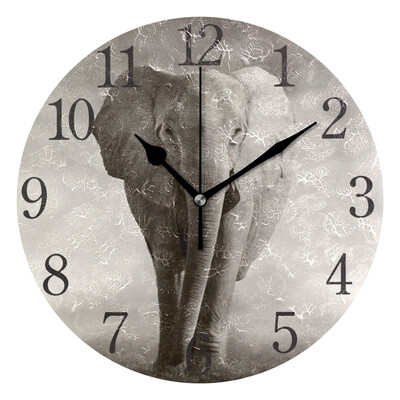 

Wall Clock Elephant Pattern Round Wall Clock Arabic Numerals Design