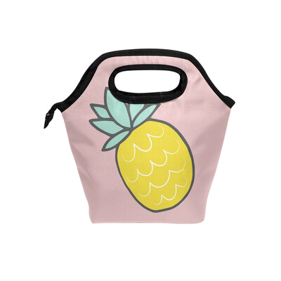 

Lunch Tote Bag Yellow Pineapple Travel Picnic Insulated Lunch Handbags Portable Zipper Lunch Bag Box