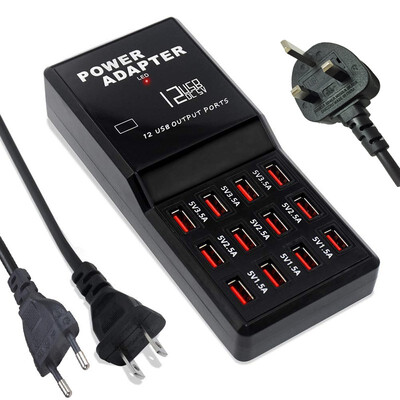

12-Port 60W12A Desktop USB Charging Station Multi Port USB Charger with Smart IC Technology for USB-Powered Devices
