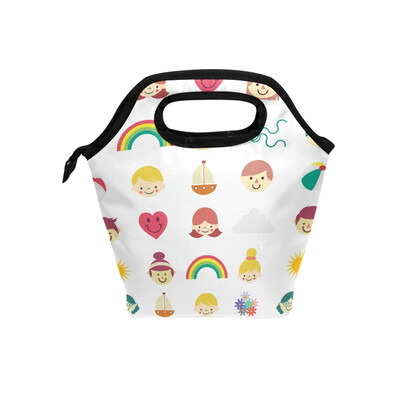 

Lunch Bag Happy Children Tote Travel Picnic Insulated Handbags Portable Zipper Lunch Bag Box