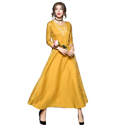 

Autumn Fashion Lace Stitching Nine Sleeves Dress