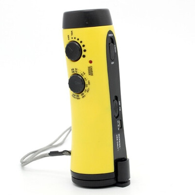 

Outdoor portable LED flashlight FM AM radio speaker security alarm emergency Mobile phone charging treasure Hand power generation
