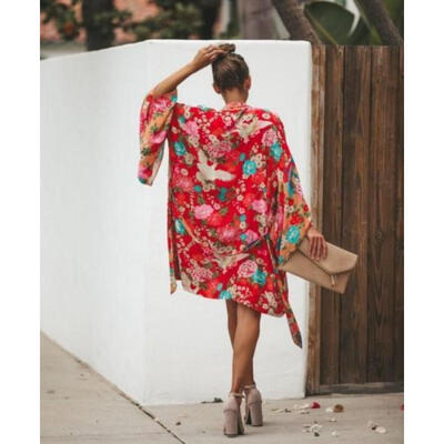 

Womens Long Sleeve Floral Casual Coat Loose Blouse kimono Long Cardigan S-XL