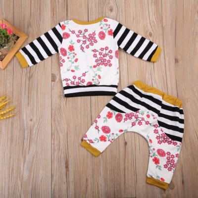 

Cute Toddler Baby Girl Autumn 2PCS Outfits s Striped Long Sleeve TopFloral Pant