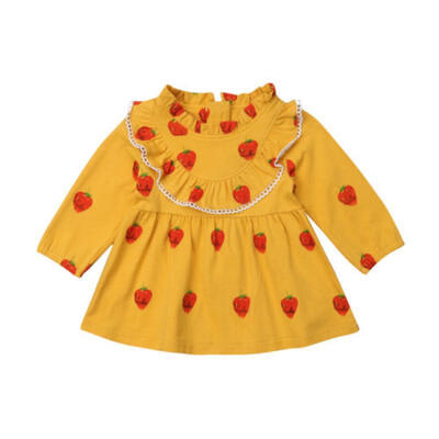 

Kids Girl Baby Long Sleeve Autumn Tops Dress Strawberries Skirts Formal Dresses