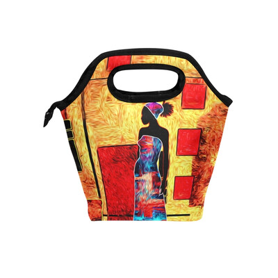 

Insulated Lunch Tote Bag Artistic Woman Travel Picnic Lunch Handbags Portable Zipper Lunch Bag Box
