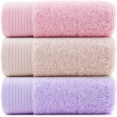 

Sanli Class A thickening long-staple cotton satin big face towel 3 pieces of cotton wash towel with lanyard baby available 35 × 75cm warm color