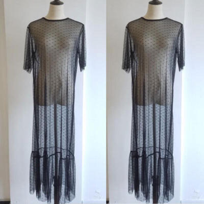 

Summer Women Long Maxi Polka Dots Loose Beach Sundress Dress Bikini Cover Up