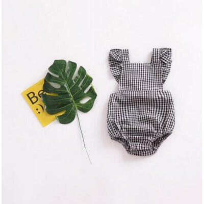 

Newborn Kids Baby Girls Ruffle Plaid Romper Bodysuit Jumpsuit Clothes Outfits