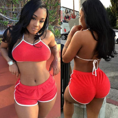 

Womens Yoga Fitness Stretch Crop Tank Tops Hot Pants Shorts Gym Sports Bra Set