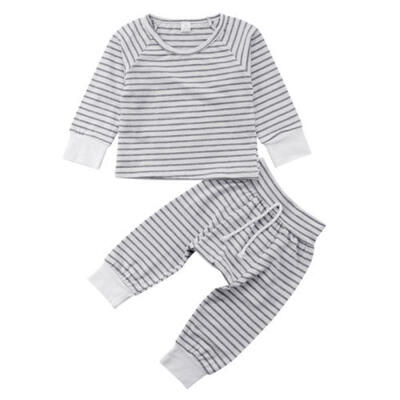 

2pcs Newborn Baby Boy Girl Striped Tops T ShirtLong Pants Outfits Clothes Set
