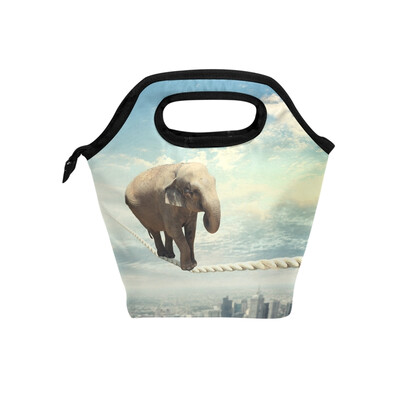

Insulated Lunch Tote Bag Rope Elephant Travel Picnic Lunch Handbags Portable Zipper Lunch Bag Box