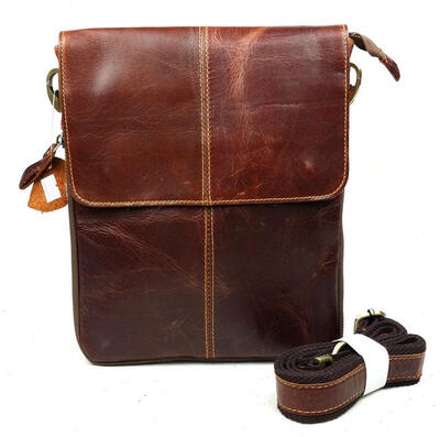 

Baigio Mens Retro Brown Cowihde Leather Casual satchel crossbody Shoulder Bag