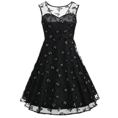 

Mesh Butterfly Print Vintage Dress