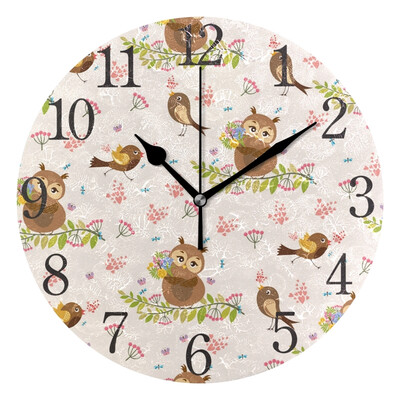 

Wall Clock Arabic Numerals Design Cute Birds Round