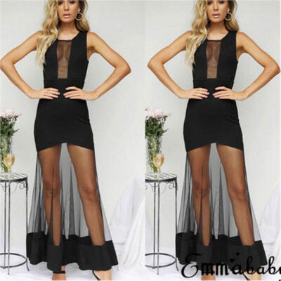 

Womens Casual Solid Bodycon Evening Party Cocktail Lace Mesh Long Mini Dress