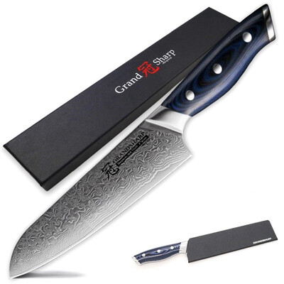 

Grandsharp 65 Inch Damascus Kitchen Knife 67 Layers Japanese Santoku Knife Japanese Stainless Steel VG10 Kitchen Knife Cooking