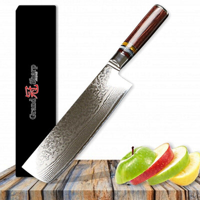 

Grandsharp 7 Inch Nakiri Cleaver Knife Japanese Chefs Cooking Tool Sharp Damascus Blade Cutter Stainless Steel Kitchen Knives