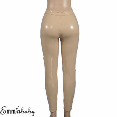 

US Women Sexy PU Leather Yoga Pants Hip Push Up Workout Stretch Leggings Trouser