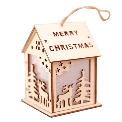 

Christmas Decorative LED Light Wooden House Luminous Cute Christmas Tree Hanging Ornaments Xmas Festival Holiday Decorations Gifts