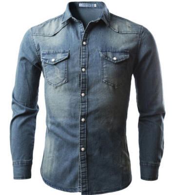 

New Mens Traditional Denim Shirt with Flap pocket&Snap button from M-XXXL