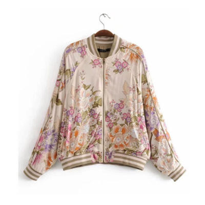 

UK Women Floral Camouflage Baseball Varsity Zip Up Bomber Lounge Jacket -XL