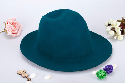 

Fashion Unisex Wool Fedora Hat Trilby Crown Cap Wide Brim Bowler Derby Headwear Floppy Bucket Hat Turquoise