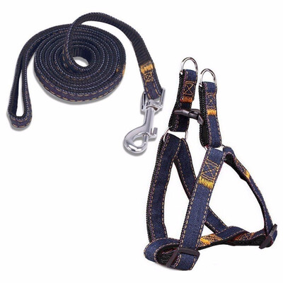

Dog Harness Leash Set Heavy Duty Denim Dog Leash Collar 1 Set