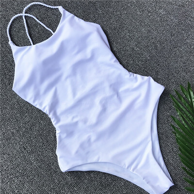 

Womens braided rope solid color backless sexy one-piece swimsuit